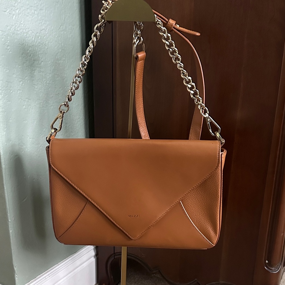 Tan Leather Chain Shoulder Bag - Mezzi
